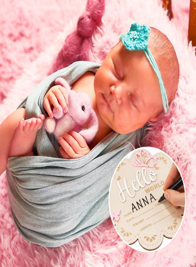Nogeqi Hello World Newborn Sign, 6 Inch Pink Butterfly Baby Name Announcement Sign, Birth Announcement Signs, Wooden Baby Welcome Signs for Newborn Photo Props Babies Shower Hospital Nursery - Image 3